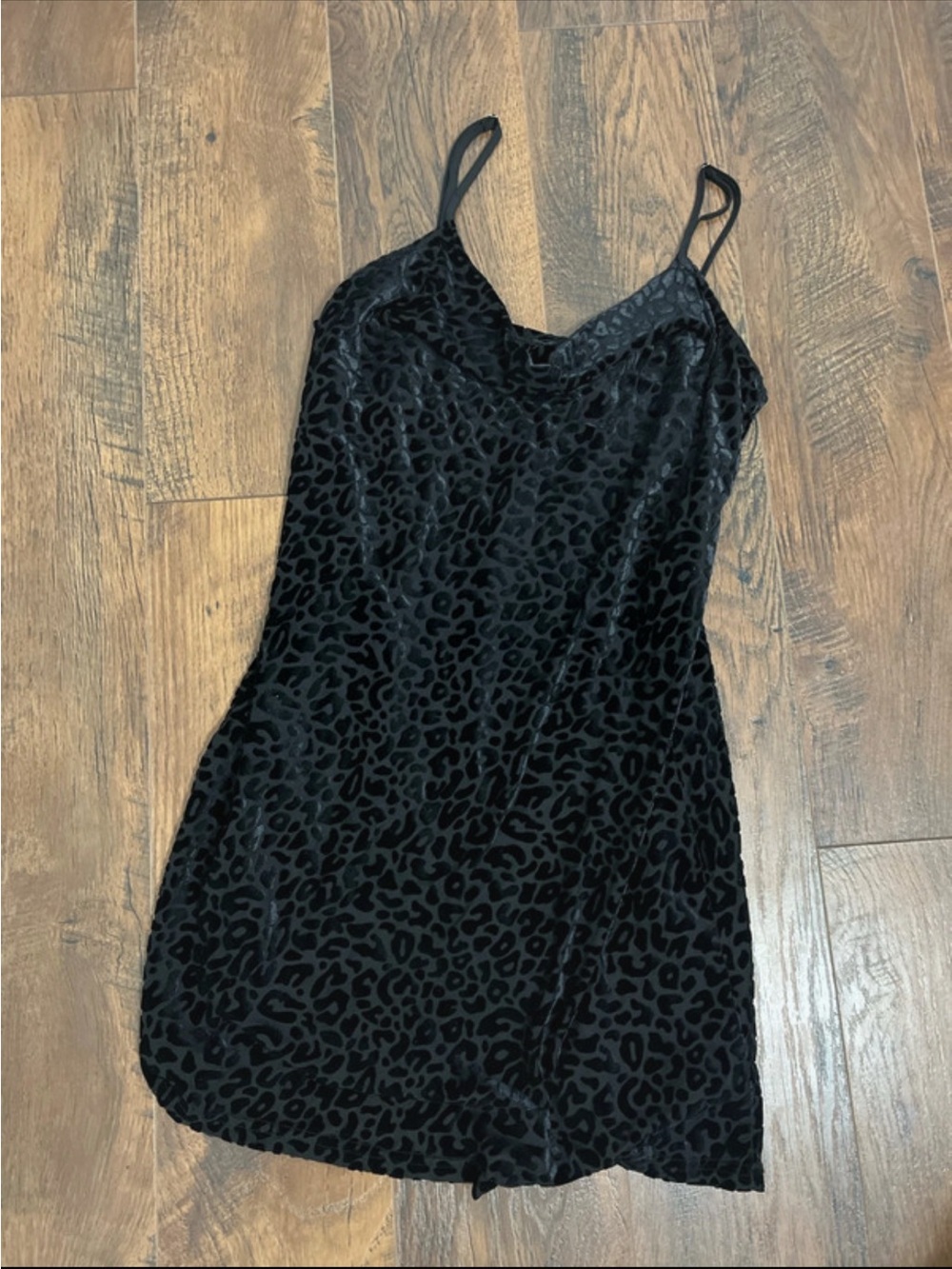 Le Lis Black Velvet Leopard Mini Slip Dress